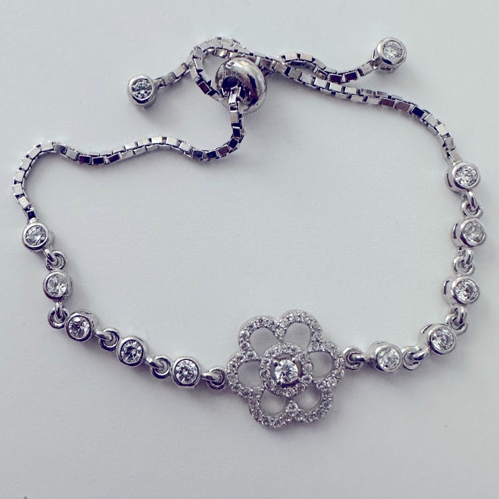 925 silver bracelet clear cubic zirconia cz stones slider lock tennis